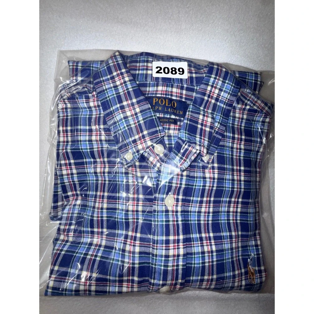 Polo Ralph Lauren Button Down Mens size Medium Blue Plaid Classic Fit Cotton